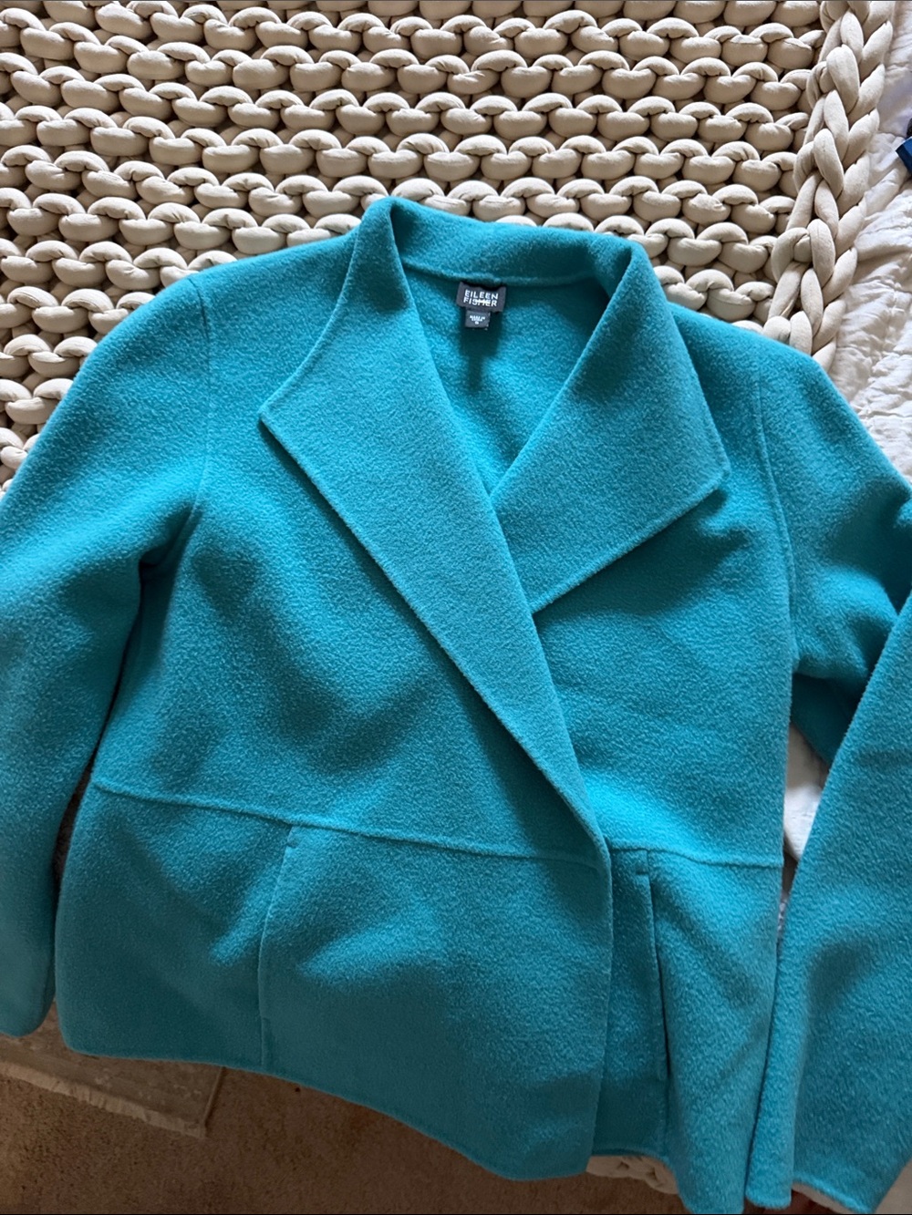 Eileen Fisher Turquoise Wool Blend Open Front Jacket